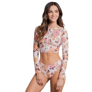 Maaji Long Sleeve Reversible RashGuard Floral Stripe Print Women's Medium